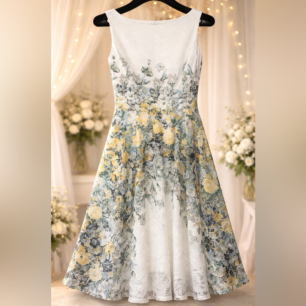 Danny & Nicole Floral Kids Dress in White and Yellow